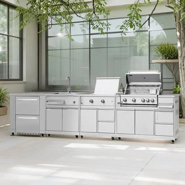 Mildew Proof Modular SS304 Stainless Steel Outdoor Garden Kitchen With Cupboard For Courtyard