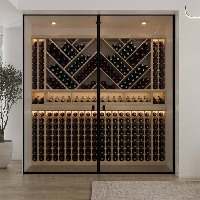 For Dining Room SS304 Stainless Steel Freestanding Wine Rack With Glass Door Anti-UV Coating