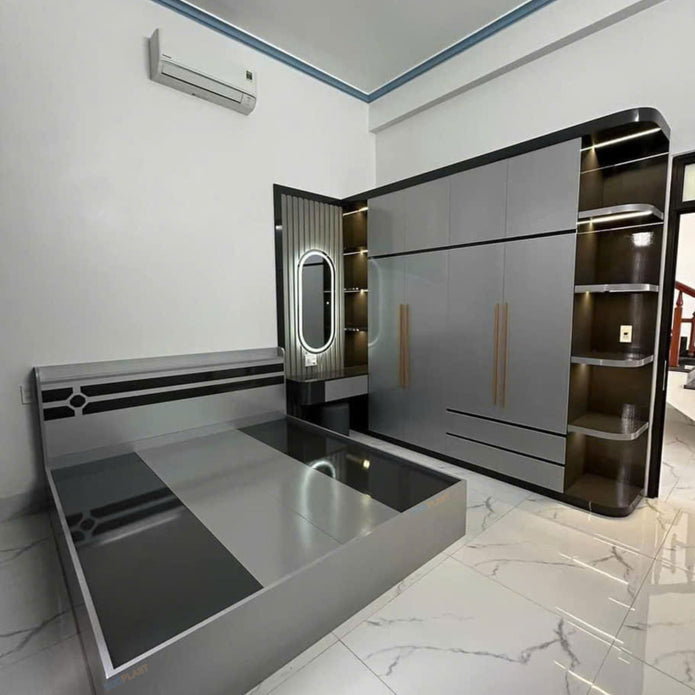 Dual-zone Storage Combination Stainless Steel Wardrobe For Bedroom With Hanging And Drawer Space
