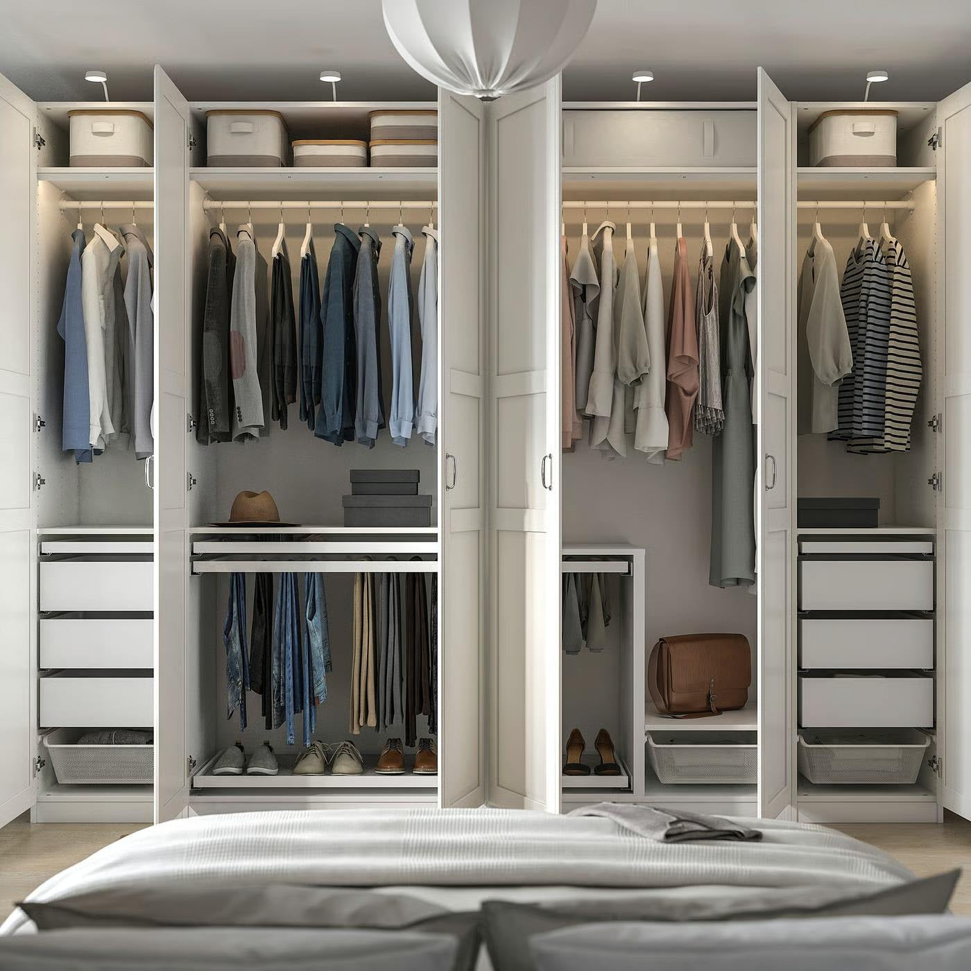 Dual-zone Storage Combination Stainless Steel Wardrobe For Bedroom With Hanging And Drawer Space