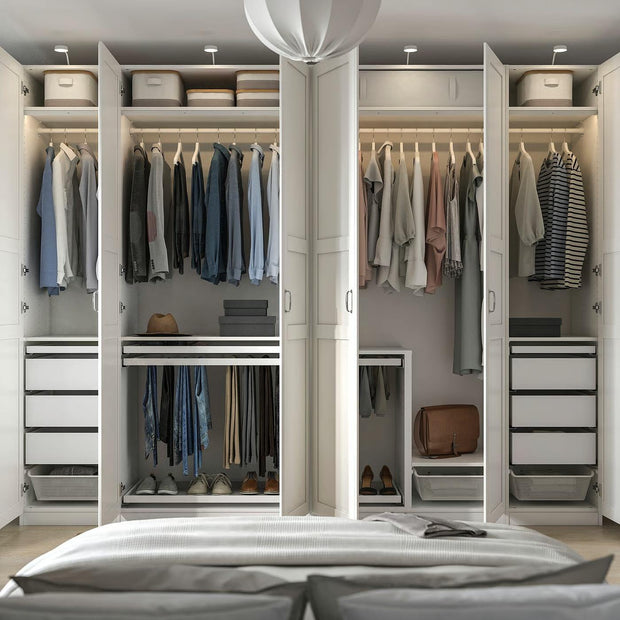 Dual-zone Storage Combination Stainless Steel Wardrobe For Bedroom With Hanging And Drawer Space