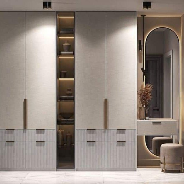 Shelf Dividers Built-in Stainless Steel Wardrobe Cabinet For Guest Room With Mirror