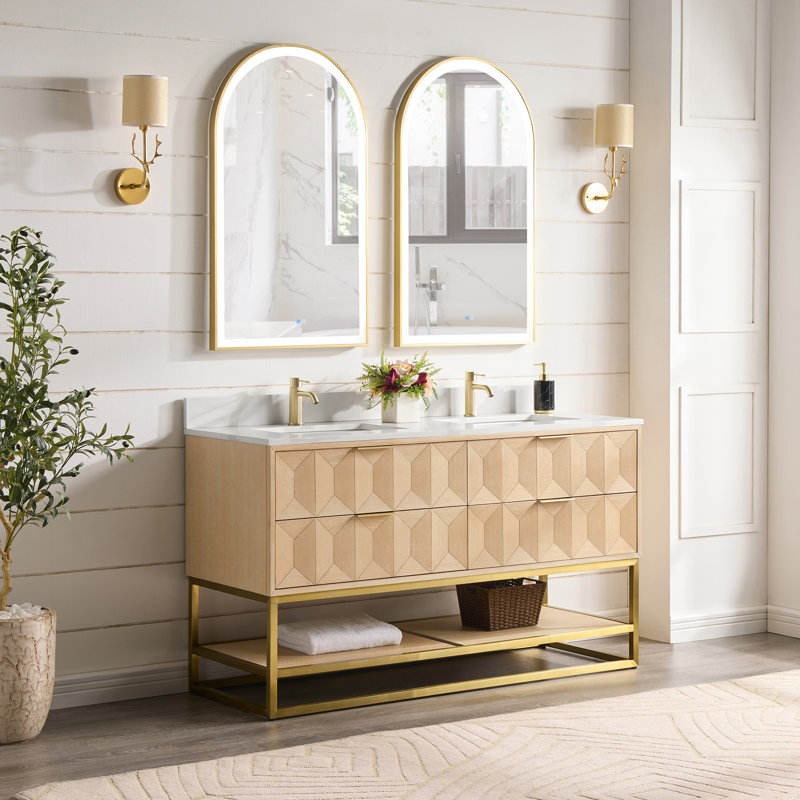 Metallic Texture Floor Mounted Stainless Steel Bathroom Vanity Anti Insect Elegant For Home Bathroom