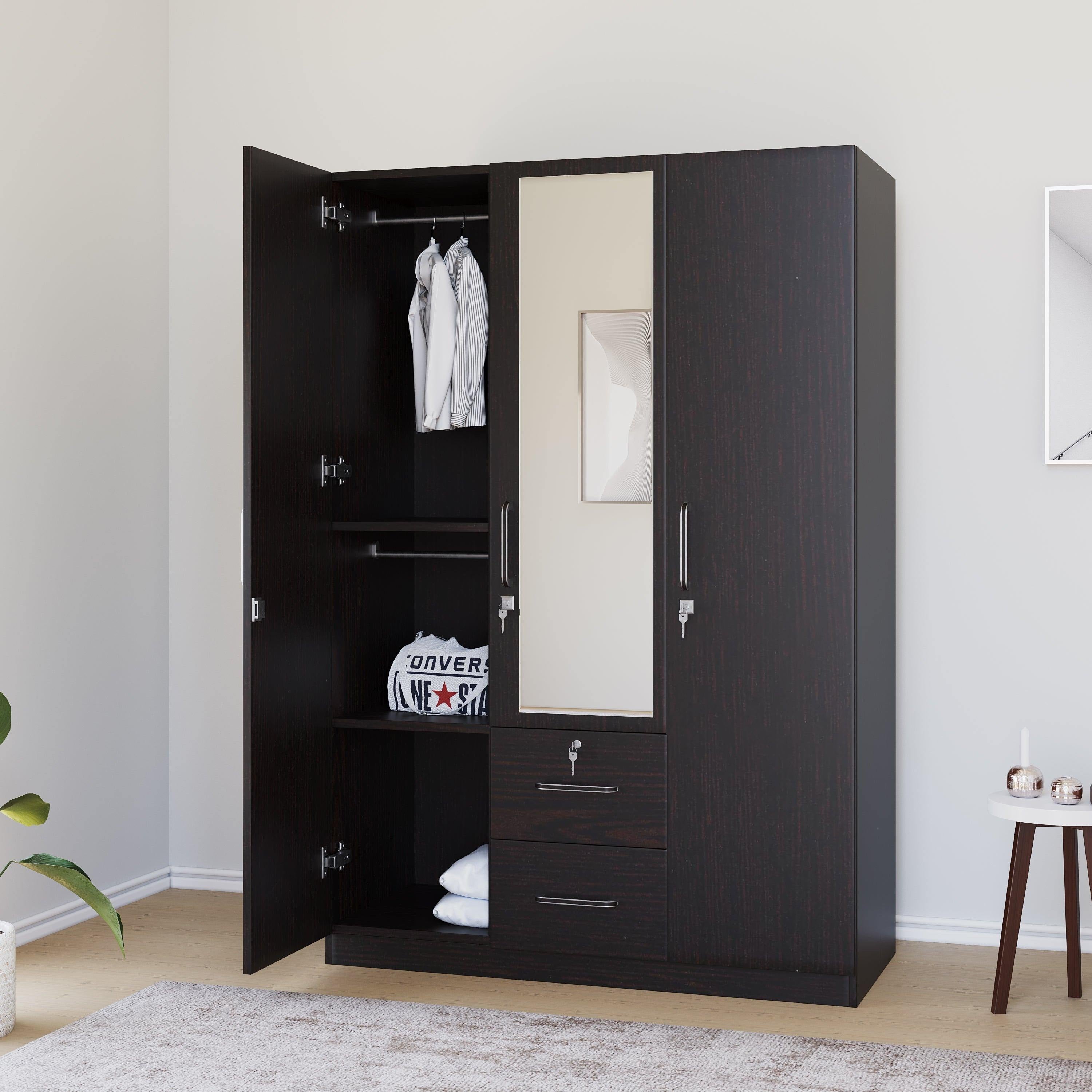 Hanging Rail And Shelves Freestanding Stainless Steel Wardrobe For Guest Room