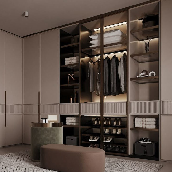 Mirror Panel Doors Walk-in Stainless Steel Wardrobe For Master Dressing Room