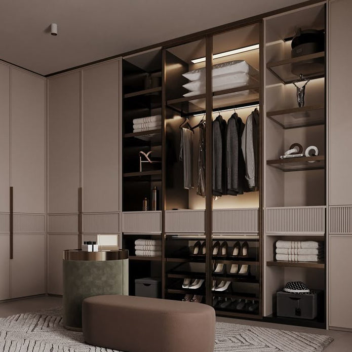 Mirror Panel Doors Walk-in Stainless Steel Wardrobe For Master Dressing Room