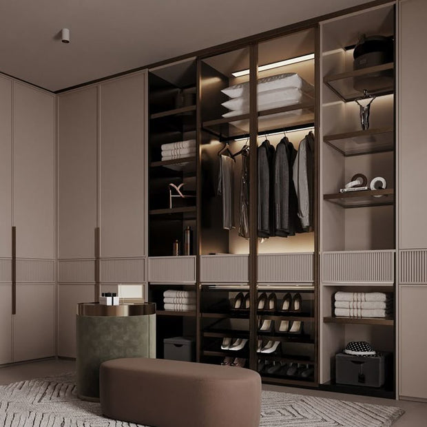 Mirror Panel Doors Walk-in Stainless Steel Wardrobe For Master Dressing Room