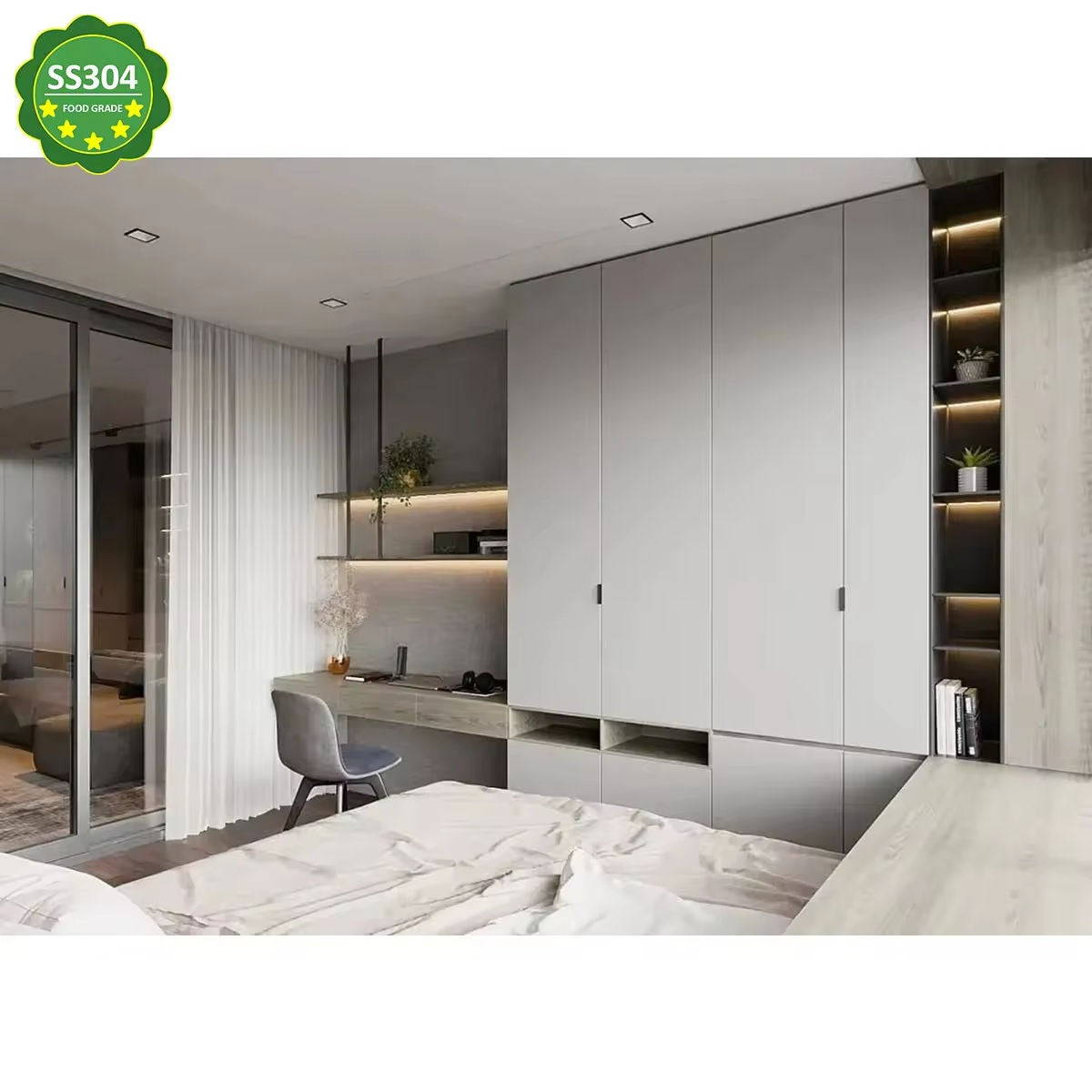 For Kids Room Built-in Stainless Steel Wardrobe With Height-adjustable Hanging Rail