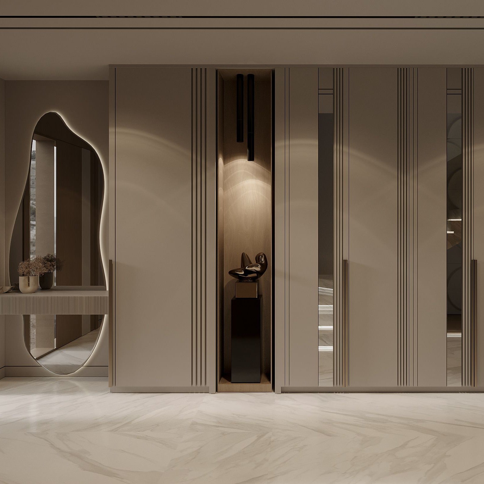 Mirror Door Built-in Stainless Steel Wardrobe For Room With Adjustable Shelves