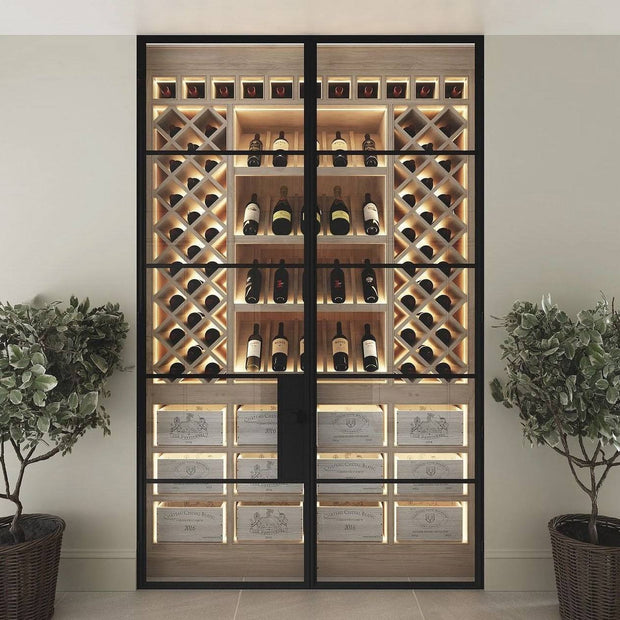 For Dining Room SS304 Stainless Steel Freestanding Wine Rack With Glass Door Anti-UV Coating