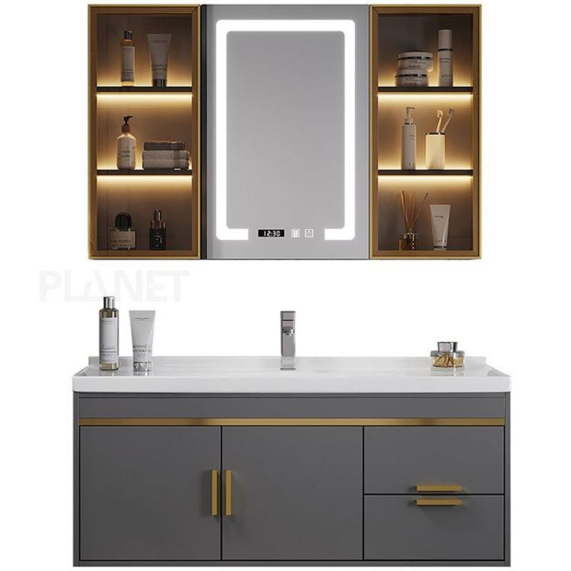 For Guest Bathroom Floor Mounted SS304 Stainless Steel Bathroom Cabinet Environmental Protection With Medicine Cabinet