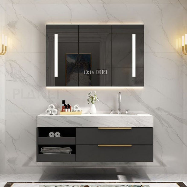 Anti Deformation Wall Hung SS304 Stainless Steel Bathroom Vanity Cabinet For Small Bathrooms