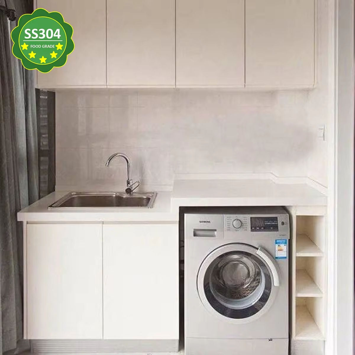 Moisture Resistant 304 Stainless Steel Balcony Cabinet With Drawer Storage For Small Balcony