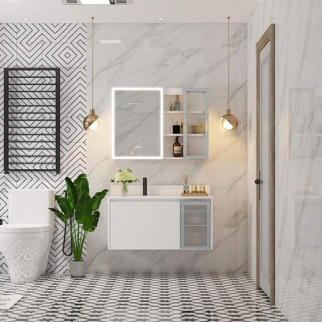 For Home Bathroom Wall Hung Stainless Steel Bathroom Vanity Set Multi Functional With Sink