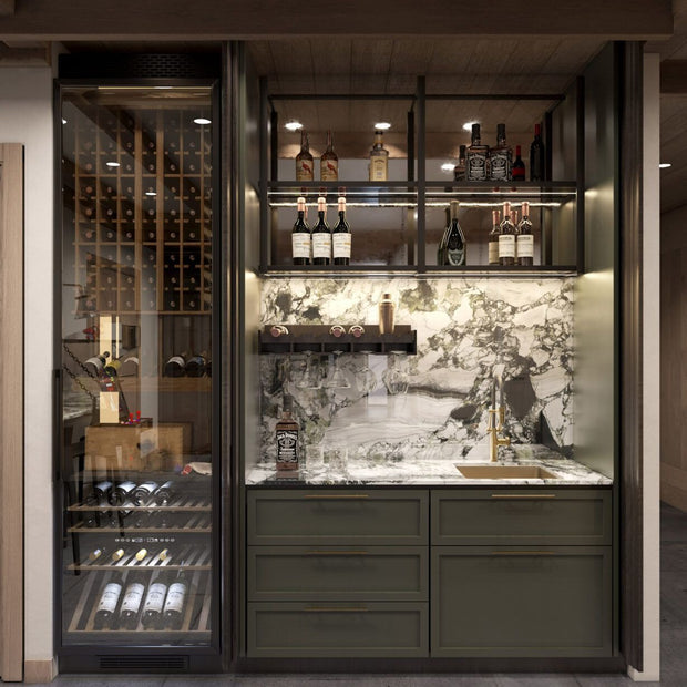 LED Light SS304 Stainless Steel Built-in Wine Rack For Basement With Custom Shelf Height