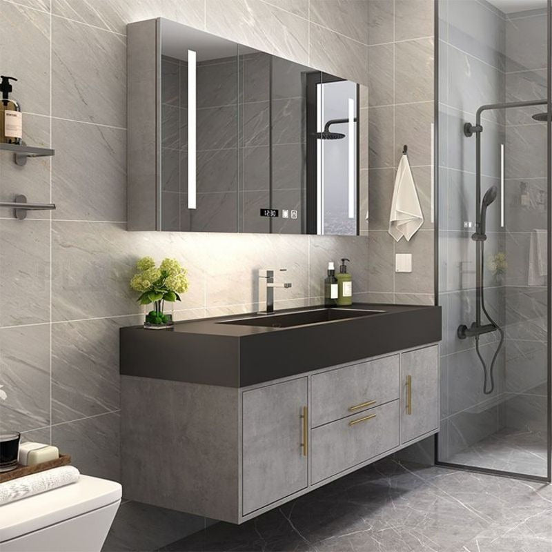 Mildew Proof Wall Hung SS304 Stainless Steel Bathroom Vanity With Medicine Cabinet For Washrooms