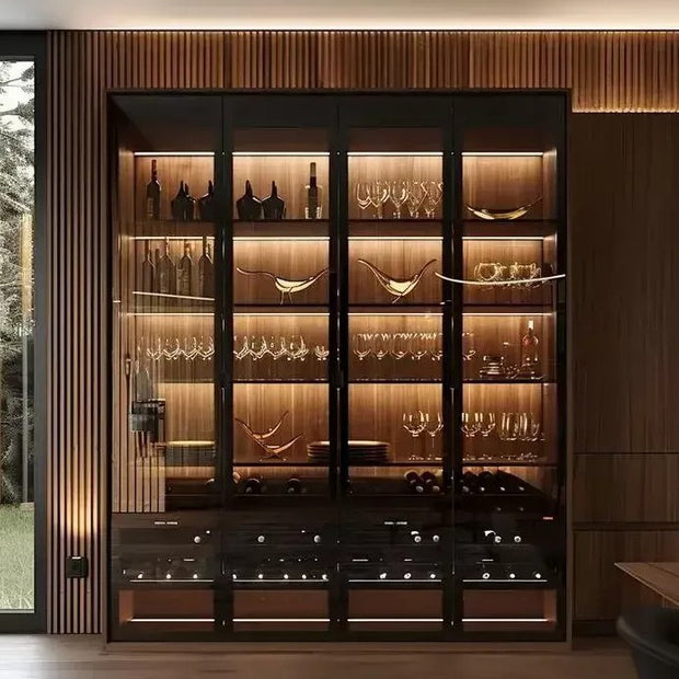 Multi-layer Shelves 304 Stainless Steel Built-in Wine Rack For Home Bar With LED Display