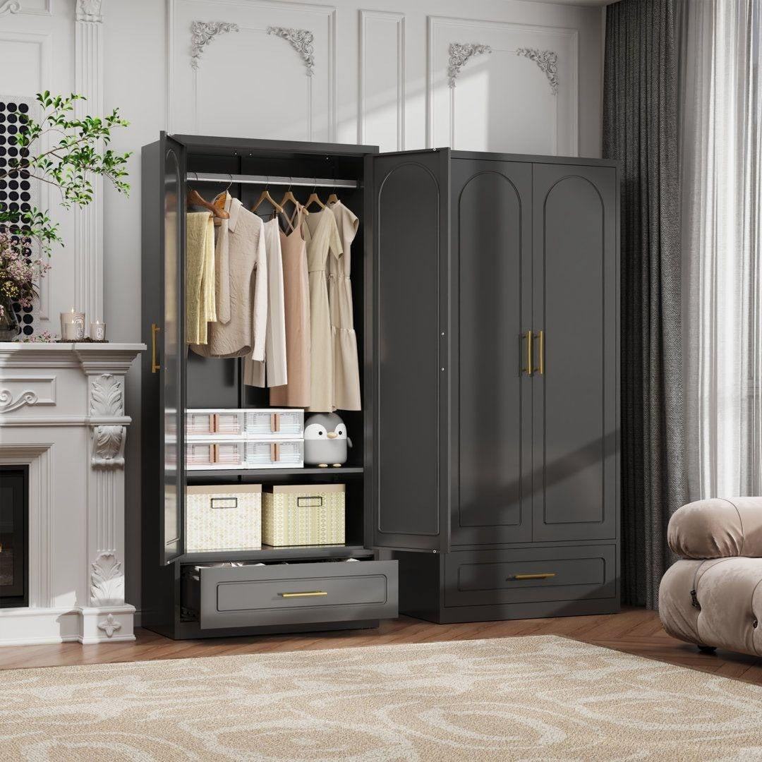 Decorative Details Freestanding Stainless Steel Wardrobe For Home Bedroom