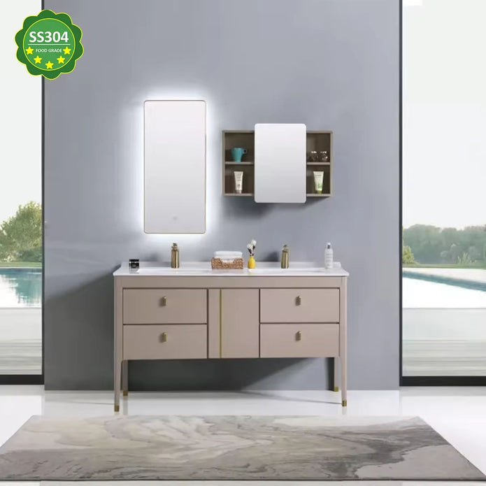 Floor Mounted 304 Stainless Steel Bathroom Vanity Set Environmental Protection Cool Colors For Guest Bathroom
