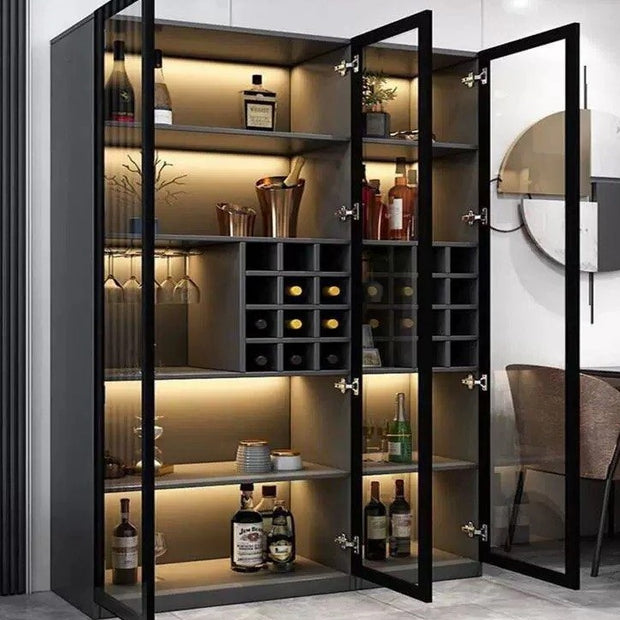 For Apartment Stainless Steel Built-in Wine Rack With Lockable Door And Bottle Guides