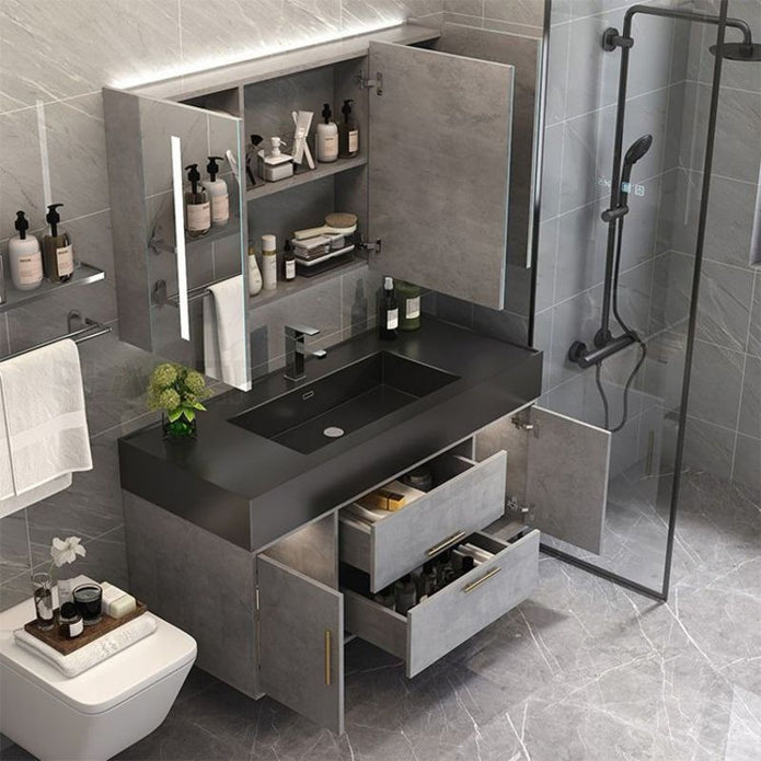 Mildew Proof Wall Hung SS304 Stainless Steel Bathroom Vanity With Medicine Cabinet For Washrooms