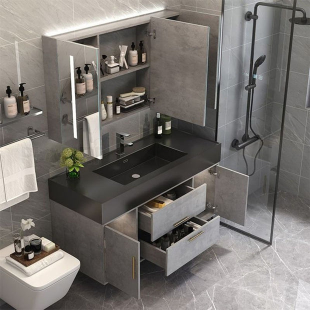 Mildew Proof Wall Hung SS304 Stainless Steel Bathroom Vanity With Medicine Cabinet For Washrooms