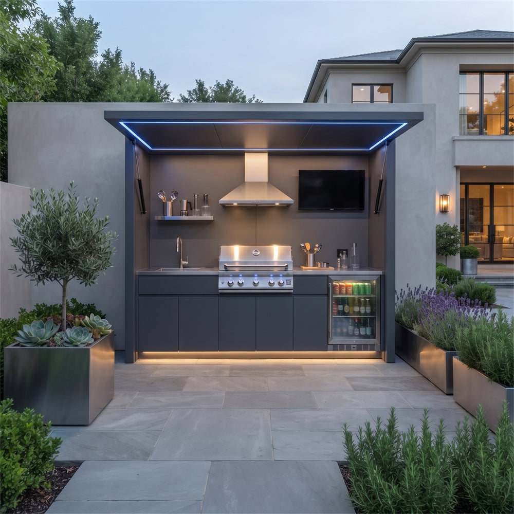 2.2m Top Rated Appliance SS304 Stainless Steel Outdoor Kitchen With Electric Door Shed – Charcoal Gray Cabinet Doors