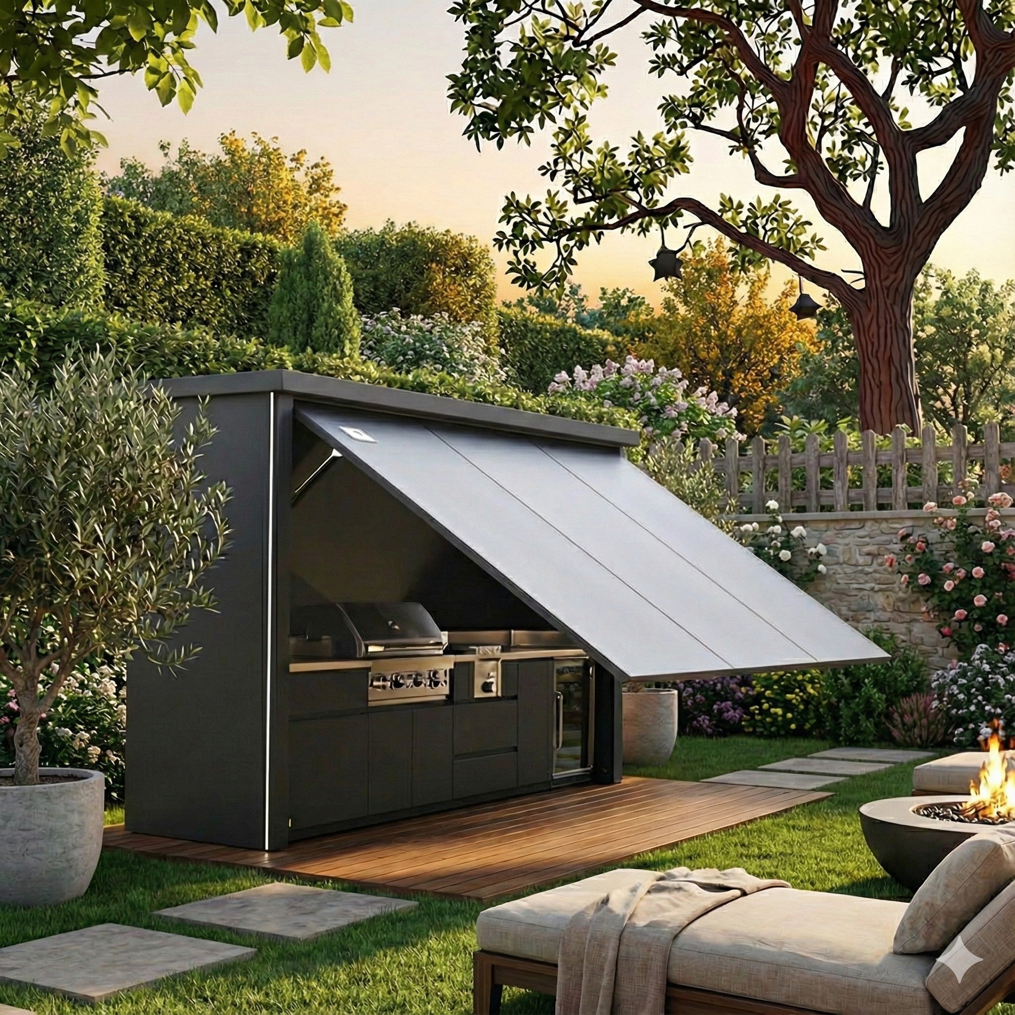 High End Luxury SS304 Stainless Steel Outdoor Kitchen With Closable Shed High Temperature Resistant