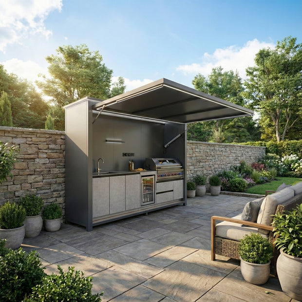 Includes Wine Cooler 304 Stainless Steel Outdoor Kitchen With Closable Shed