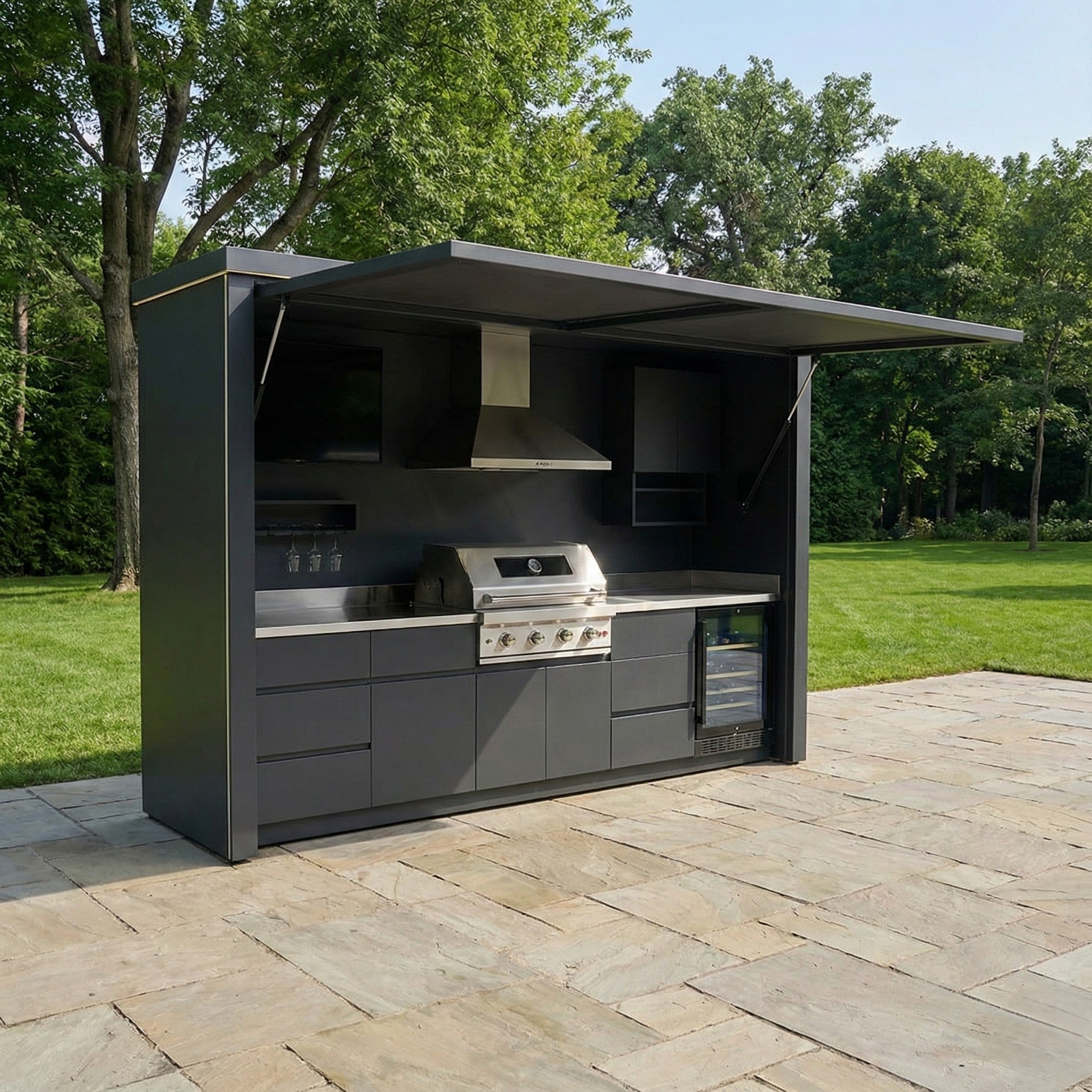 With Premium Sink Accessories SS304 Stainless Steel Outdoor Kitchen Shed Set