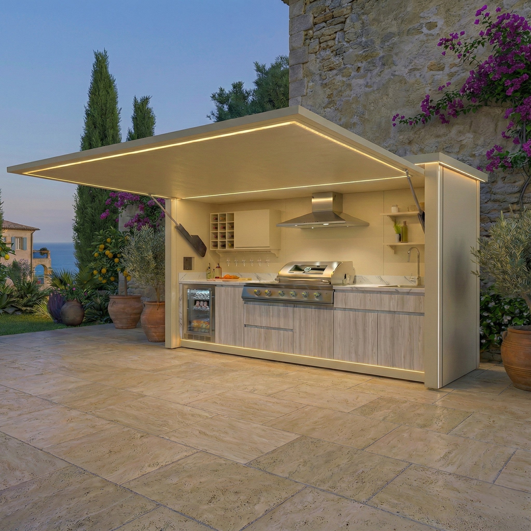 Modern OEM Solution Stainless Steel Outdoor Kitchen With Electric Door Shed Weatherproof