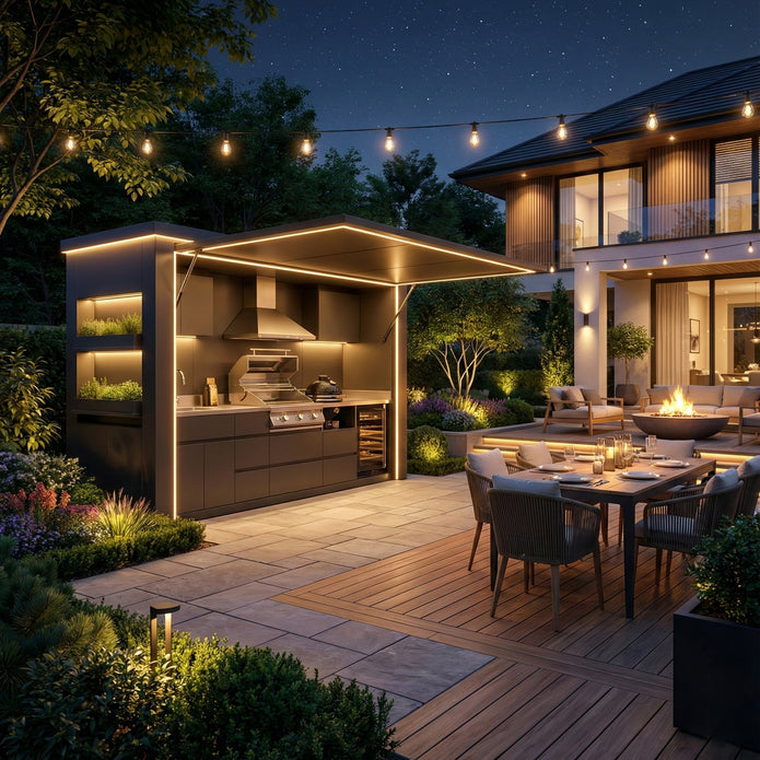 Metallic Texture Finish 304 Stainless Steel Outdoor Kitchen With Closable Shed Multi Functional