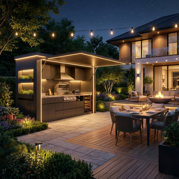 Metallic Texture Finish 304 Stainless Steel Outdoor Kitchen With Closable Shed Multi Functional